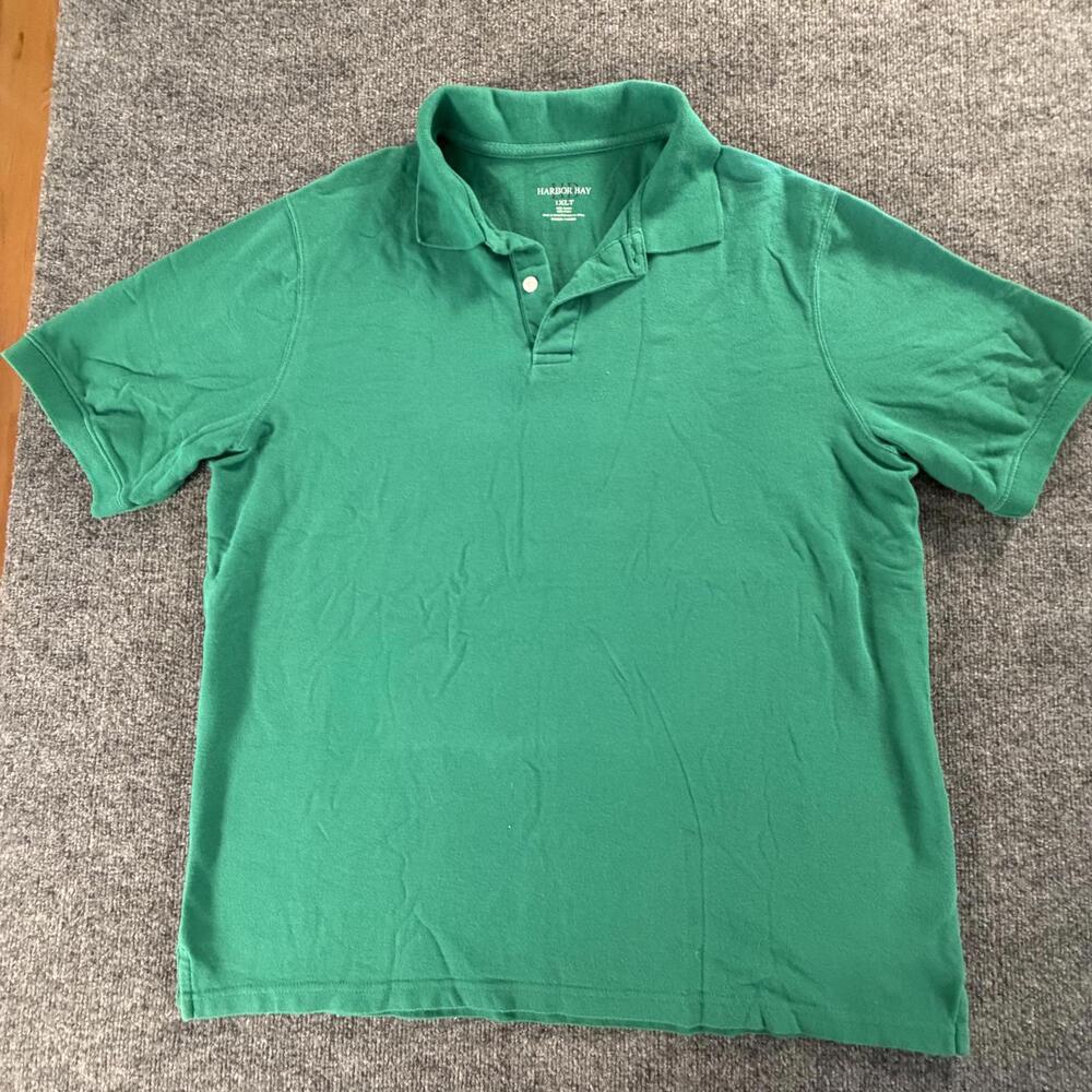 Harbor Bay Mens Green Polo Shirt 1XLT 100% Cotton Short Sleeve Top 719